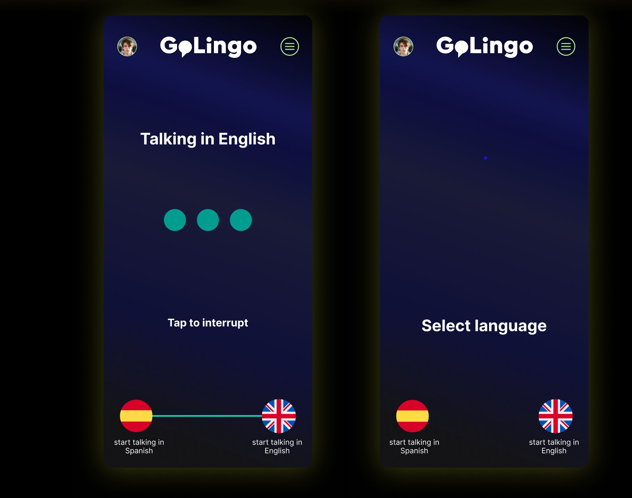 GoLingo talking and language-select states