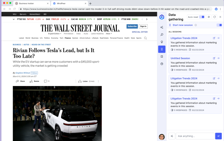 News article with MindPeer extension reading the page