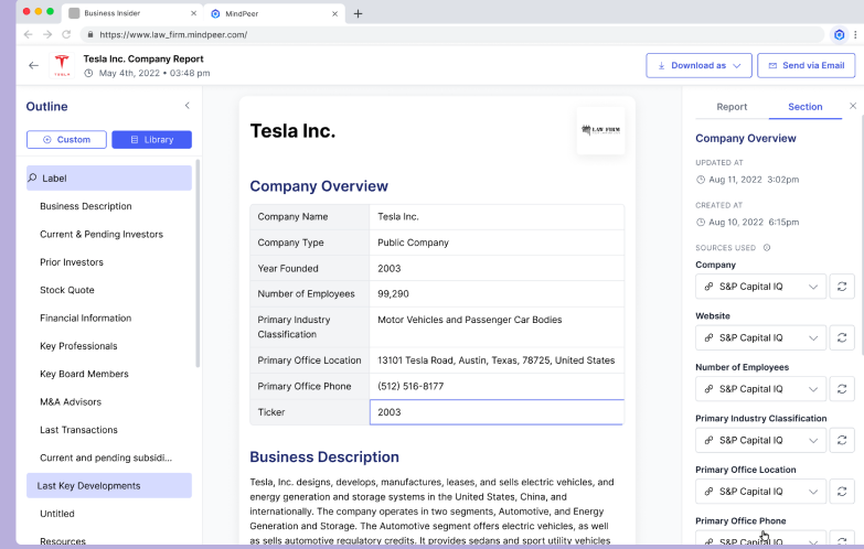 MindPeer company report enriched with extracted data