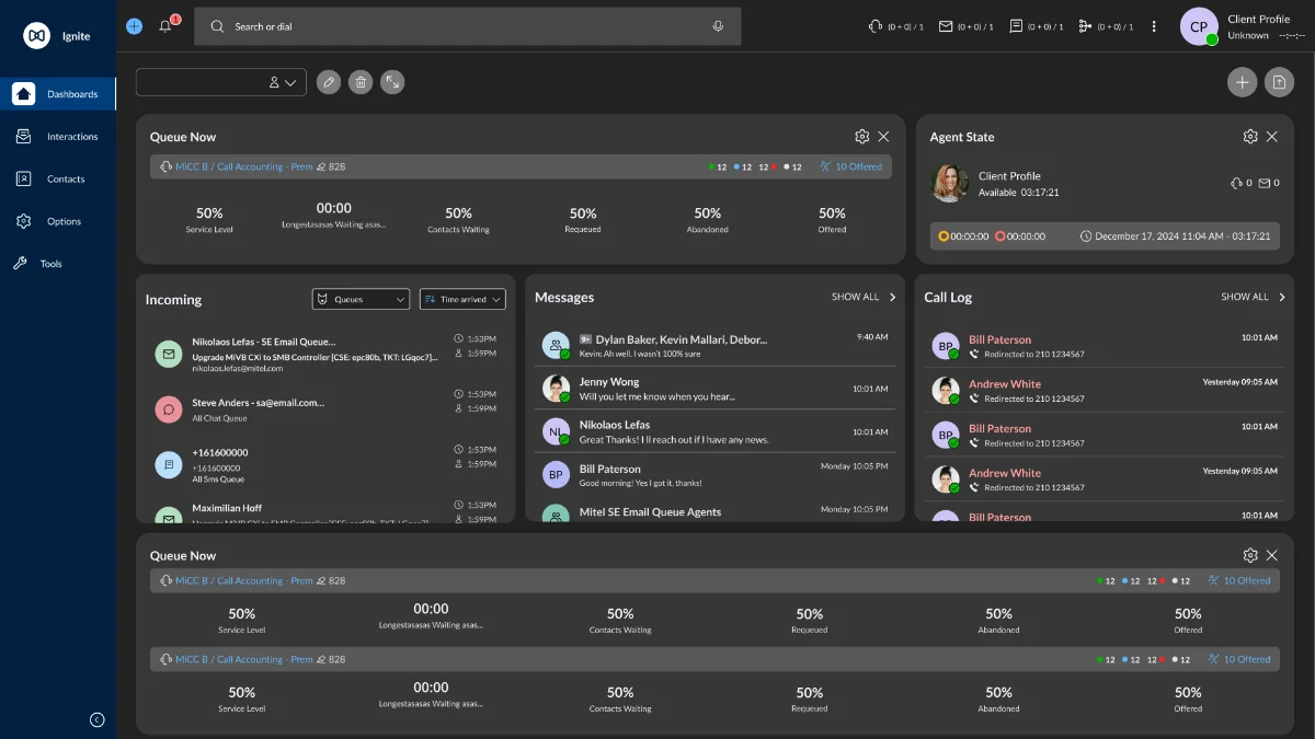 Mitel CX dashboard screenshot